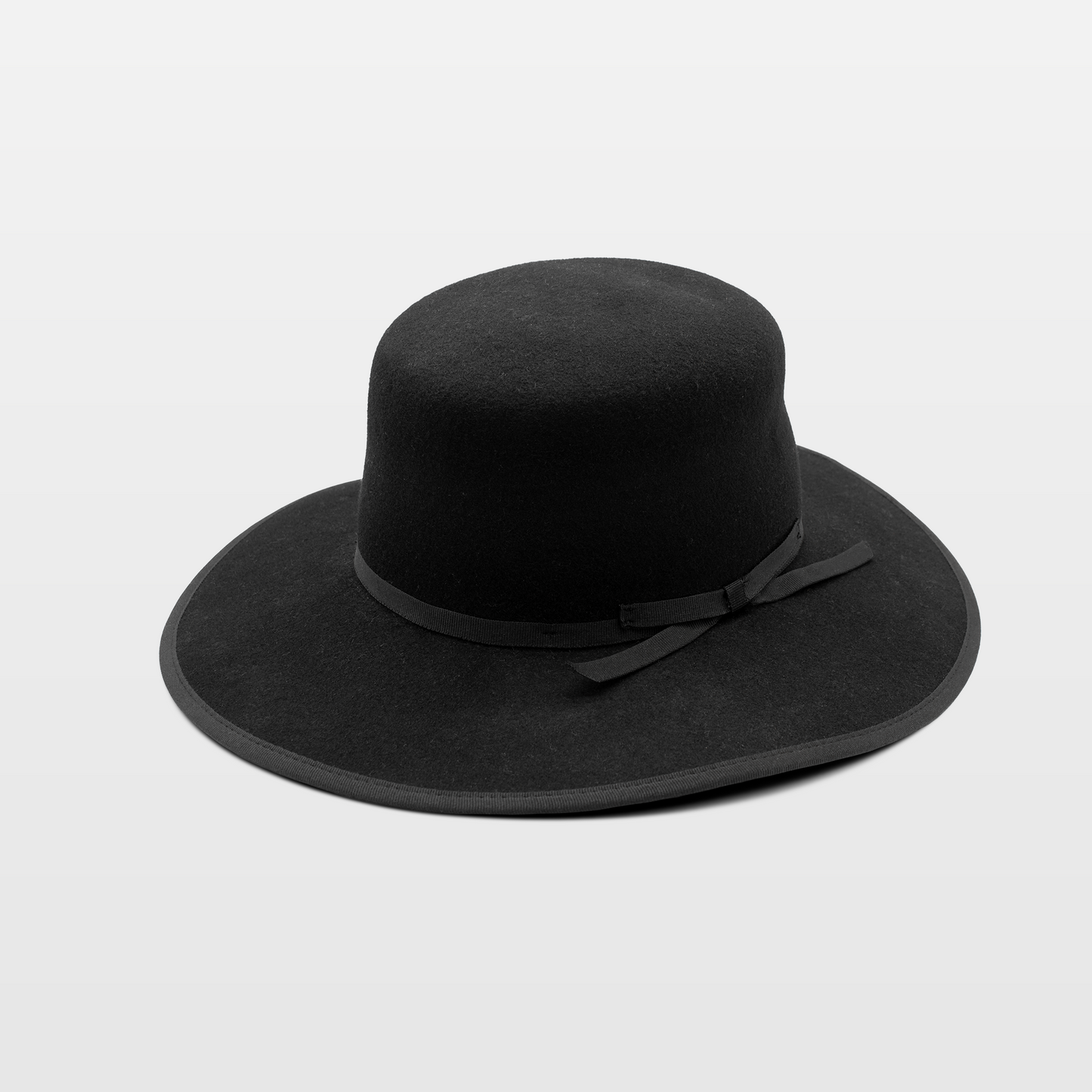 classic black wide-brimmed hat with a simple ribbon detail around the crown