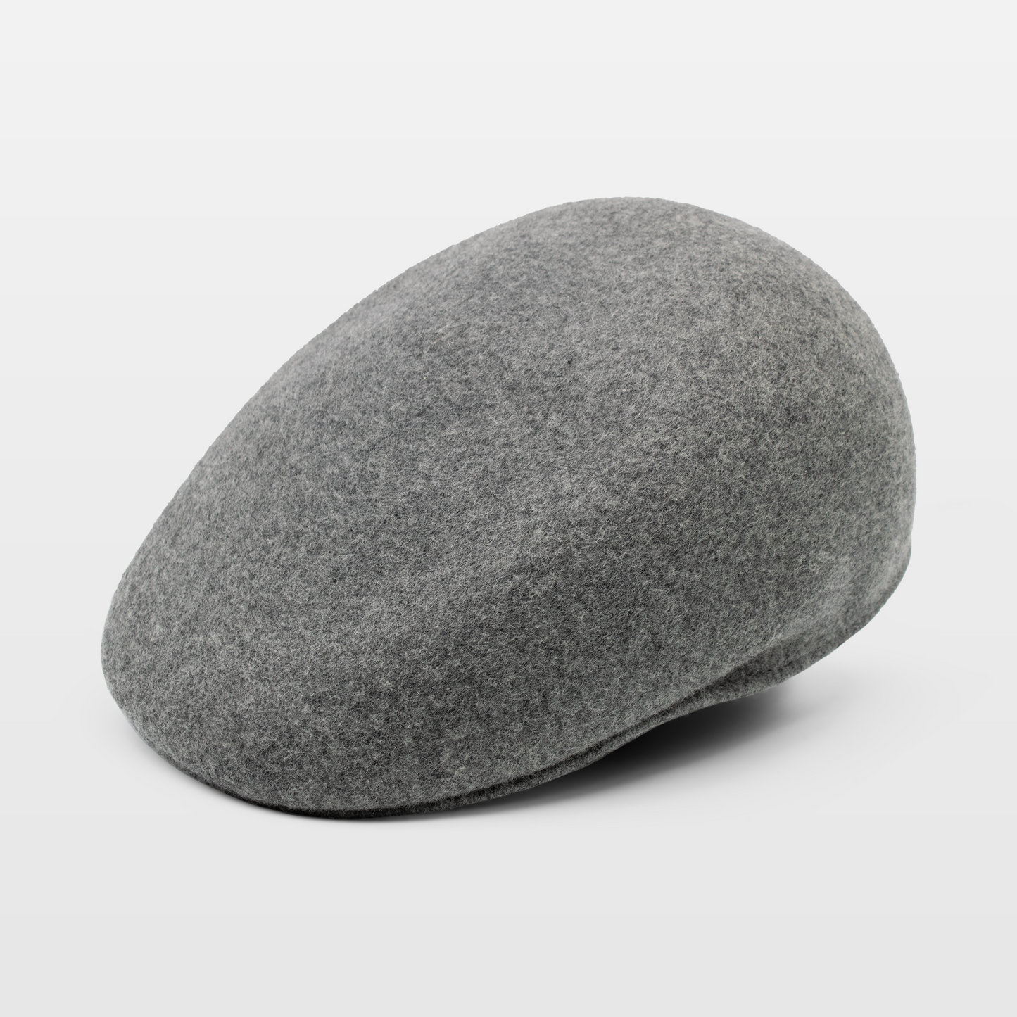 Grey flat cap with a smooth, rounded design